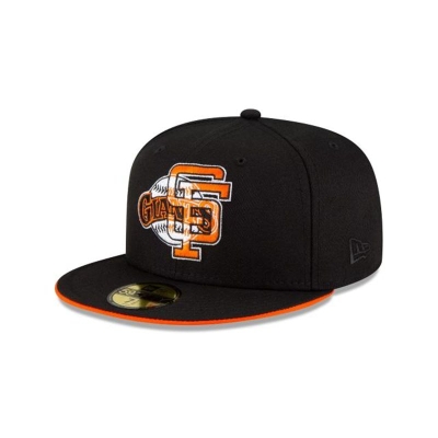 Black San Francisco Giants Hat - New Era MLB Double Logo 59FIFTY Fitted Caps USA6839241